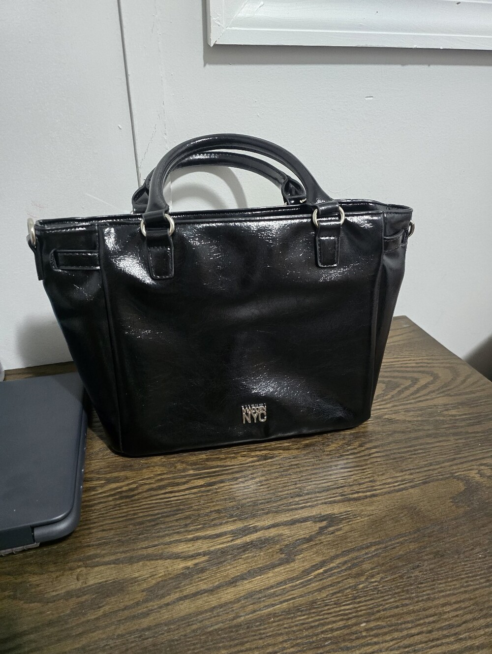Patent Black Satchel with Top Handles